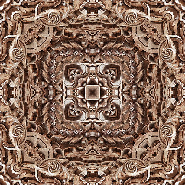 istock Carved wooden ornament, Seamless pattern texture. 488048013