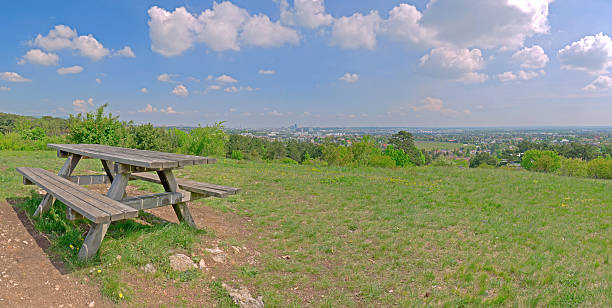 Bench in the heath in Perchtoldsdorf, Lower Austria A bench in the heath of Perchtoldsdorf, Lower Austria. In the background you can see Vienna its suburbs. perchtoldsdorf stock pictures, royalty-free photos & images