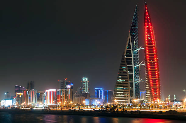 Manama at night Skyline of Manama at night. Bahrain, Middle East. bahrain stock pictures, royalty-free photos & images