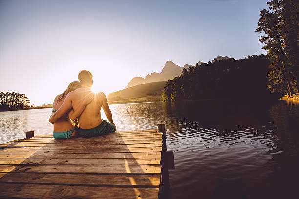 istock Loving couply by the lake 488051225