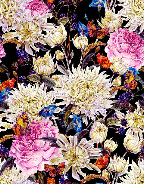 istock Watercolor Floral Seamless Background  with Chrysanthemums 488051502