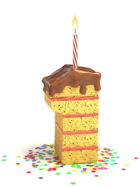 istock number 1 shaped chocolate birthday cake with lit candle 488051661