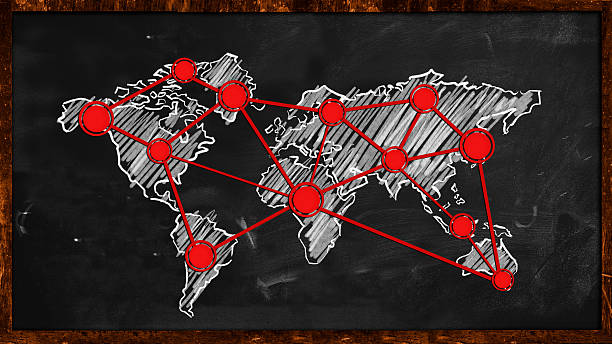 world red связи blackboard в горошек - sketch globe social networking connection stock illustrations