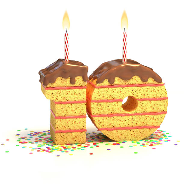 istock number 10 shaped chocolate birthday cake with lit candle 488052563
