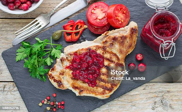 Grilled Meat With Cranberry Sauce Stock Photo - Download Image Now - 2015, Backgrounds, Barbecue Grill
