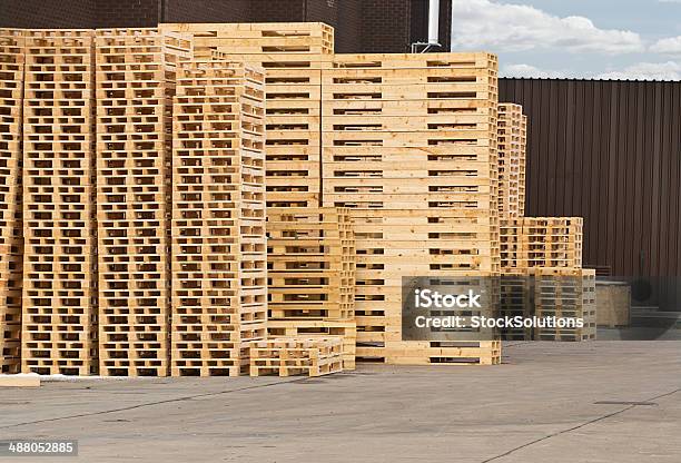 Wooden Pallet Stack Stock Photo - Download Image Now - Wood - Material, Cargo Container, Container