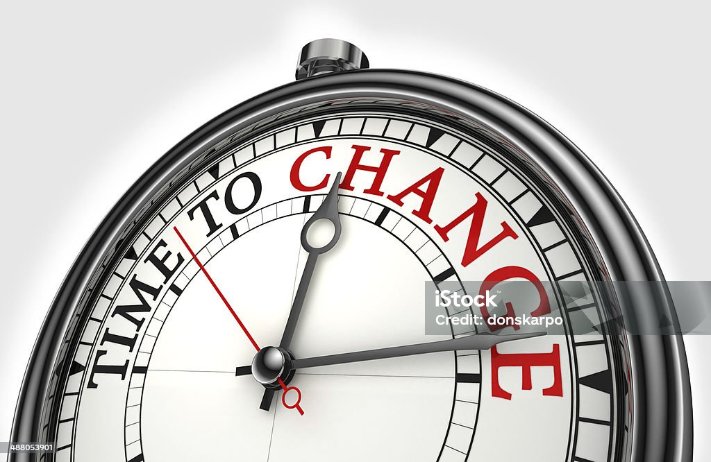time to change concept clock time to change concept clock closeup on white background with red and black words Aspirations Stock Photo