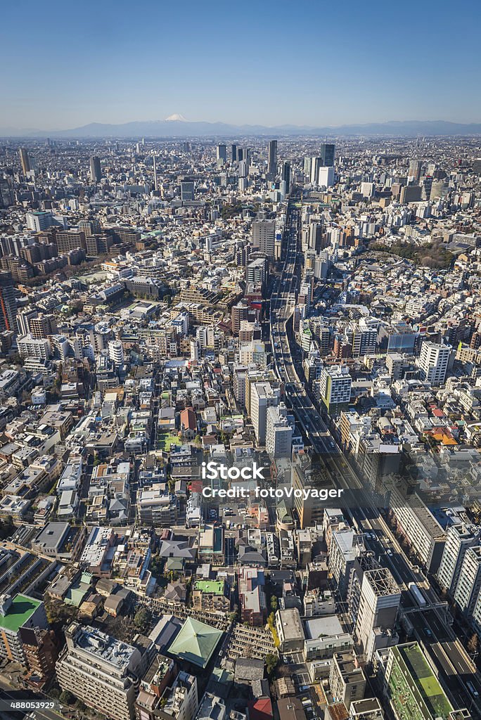 Tokyo Veduta aerea sopra affollata città, in direzione di Monte Fuji, Giappone - Foto stock royalty-free di Veduta aerea