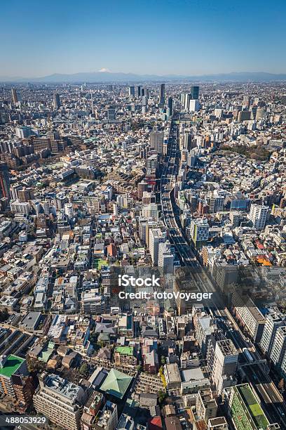 Tokyo Vista Aérea Sobre Lotado Cidade Para Monte Fuji Japão - Fotografias de stock e mais imagens de Vista Aérea