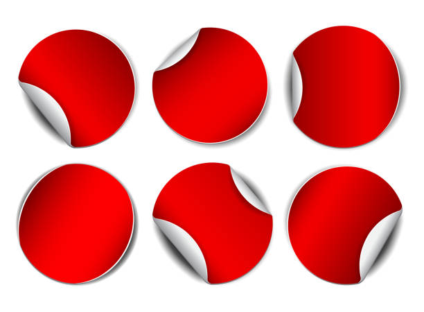 istock Set of red round promotional stickers 488054110