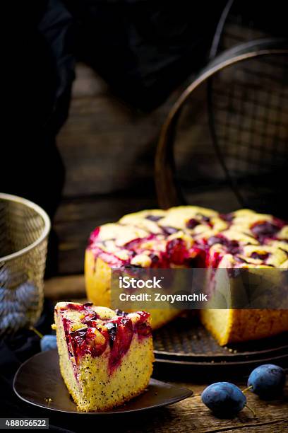 Homemade Plum Cake Stock Photo - Download Image Now - 2015, Baked Pastry Item, Bakery