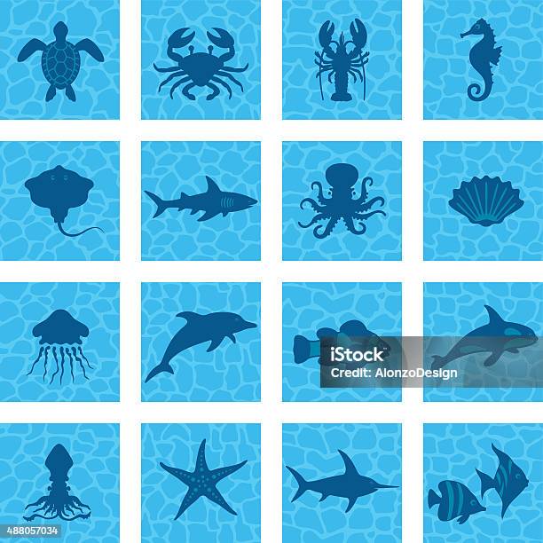 Sea Life Icon Set Stock Illustration - Download Image Now - Jellyfish, Animal, Sea
