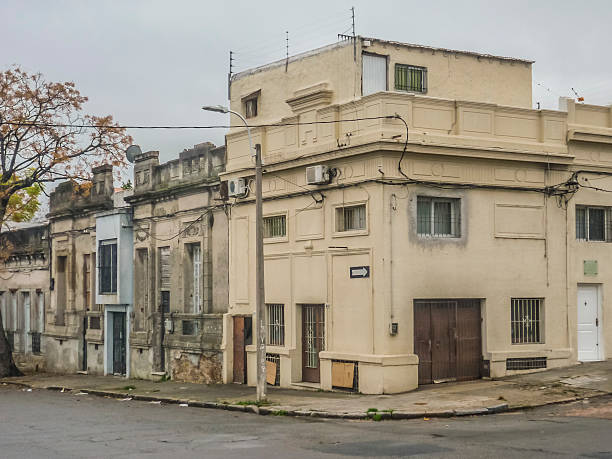 MONTEVIDEO, URUGUAY, JUNE - 2015 - Old style houses in a ordinary neighobourhood of Montevideo city, the capital of Uruguay