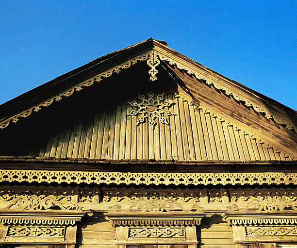 istock Fragment  facade of an old Russian house 488059562