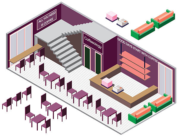 ilustraciones, imágenes clip art, dibujos animados e iconos de stock de ilustración de concepto de infografía habitación interior - hotel reception symbol chair domestic room