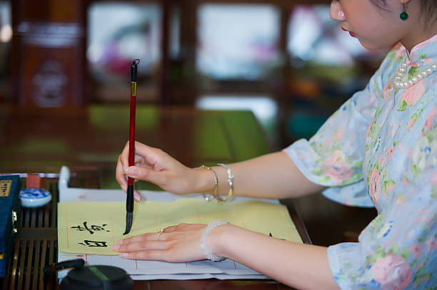 istock Woman's hand writing chinese calligraphy 488061912