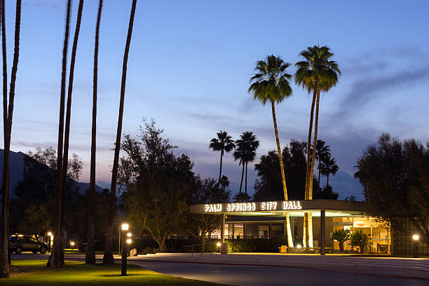 istock City Hall in Palm Springs, CA at night 488062236