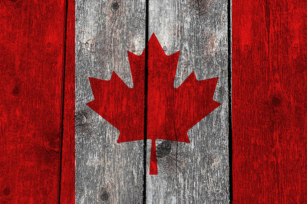 istock Canada flag on heavily textured woodgrain 488062306