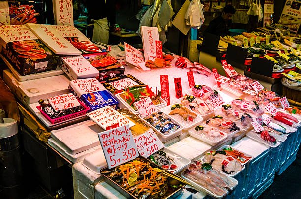 Packaged sushi in Kuromon market - Osaka , Japan stock photo