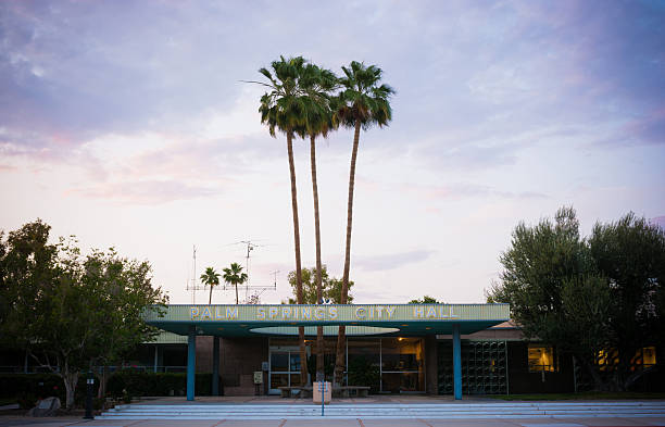 istock City Hall in Palm Springs, CA at night 488063622