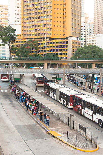 bus terminal Sao Paulo, Brazil, April 01, 2009: View of people waiting for urban buses in Bandeira Bus Terminal, São Paulo, Brazil Anhangabáu stock pictures, royalty-free photos & images