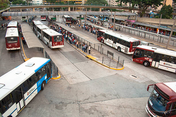 bus terminal Sao Paulo, Brazil, April 01, 2009: View of people waiting for urban buses in Bandeira Bus Terminal, São Paulo, Brazil Anhangabáu stock pictures, royalty-free photos & images