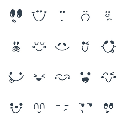 Set of hand drawn funny faces. Happy faces. Vector illustration