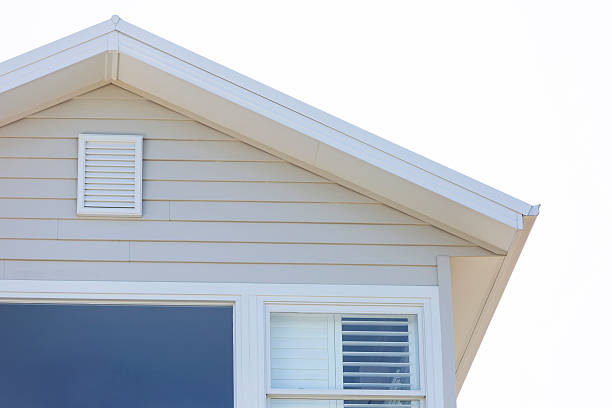 istock Closeup top part of house against white background, copy space 488065428