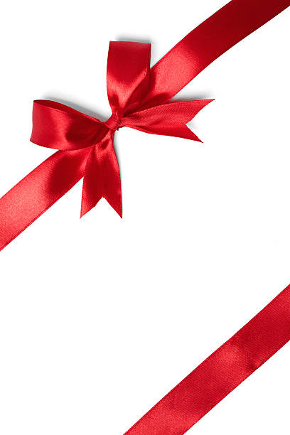 istock Shiny red ribbon on white background 488066448
