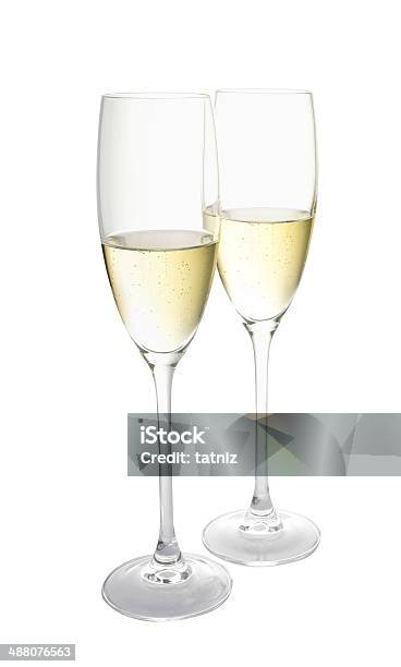 Two Glasses Of Champagne Isolated Stock Photo - Download Image Now - Anniversary, Celebration, Close-up