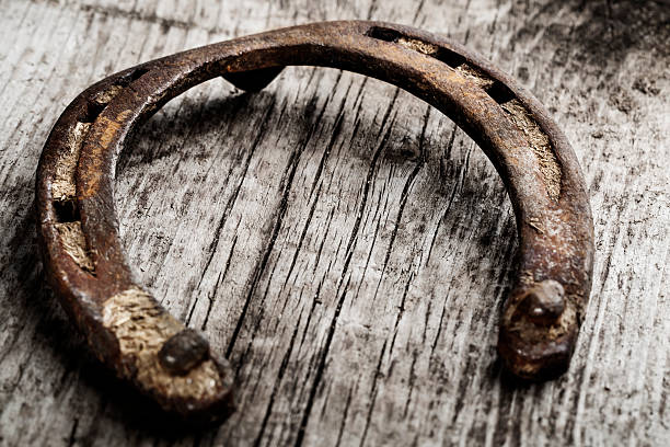 istock Horseshoe on a wooden plank 488079643