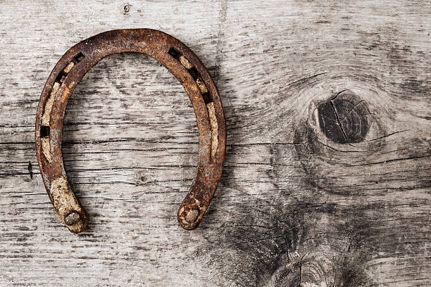 istock Horseshoe on a wooden plank 488079645