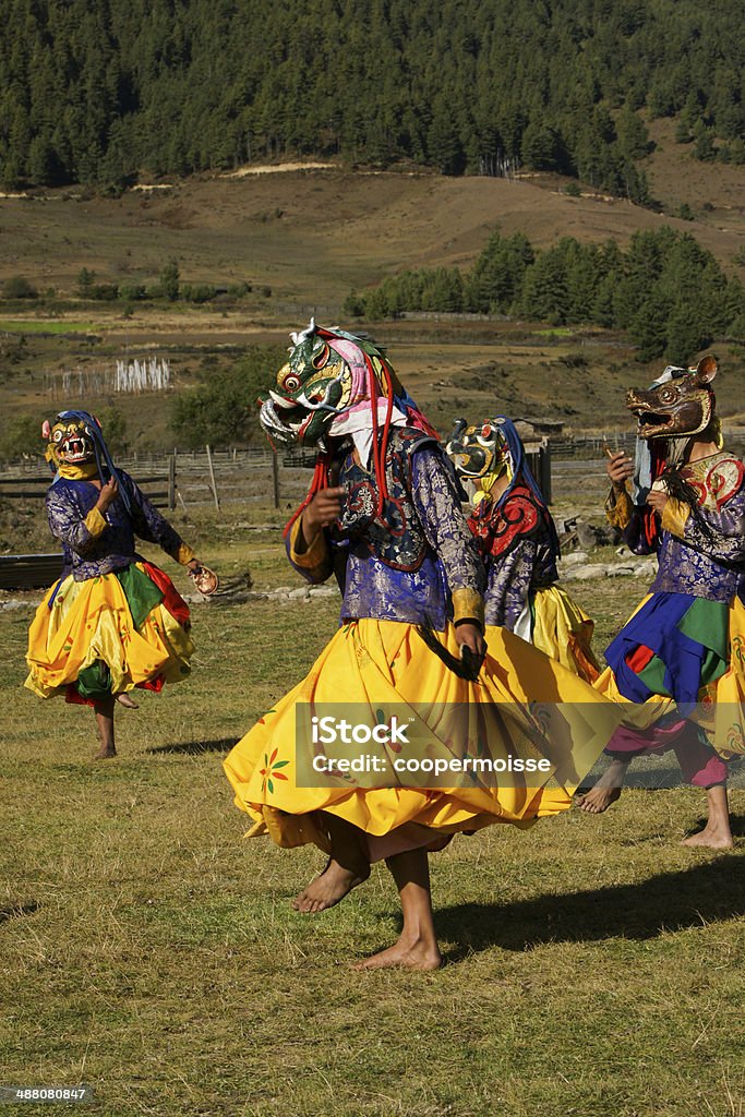 BAILE DE MÁSCARAS en Bután - Foto de stock de Bután libre de derechos