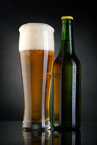 istock Mug and bottle of beer over black background 488081199