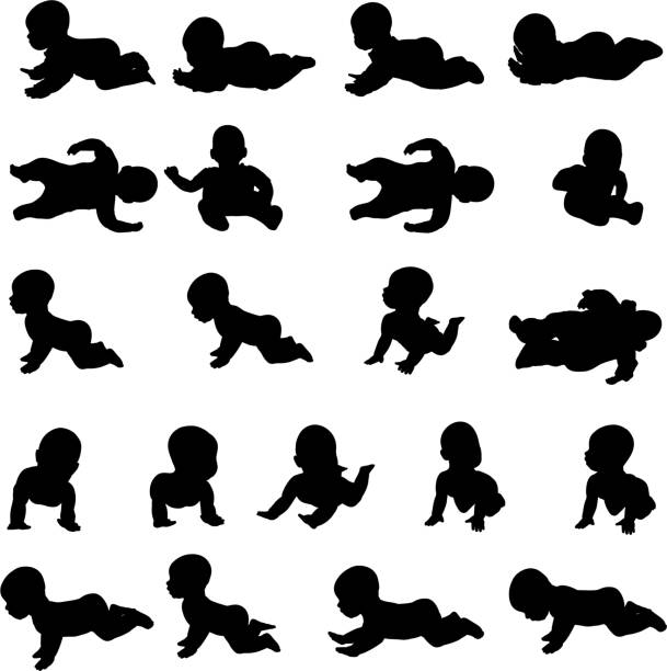 Vector silhouette of a toddler. vector art illustration