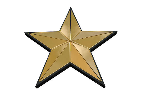 istock 3D rendered, golden star with black border 488087446