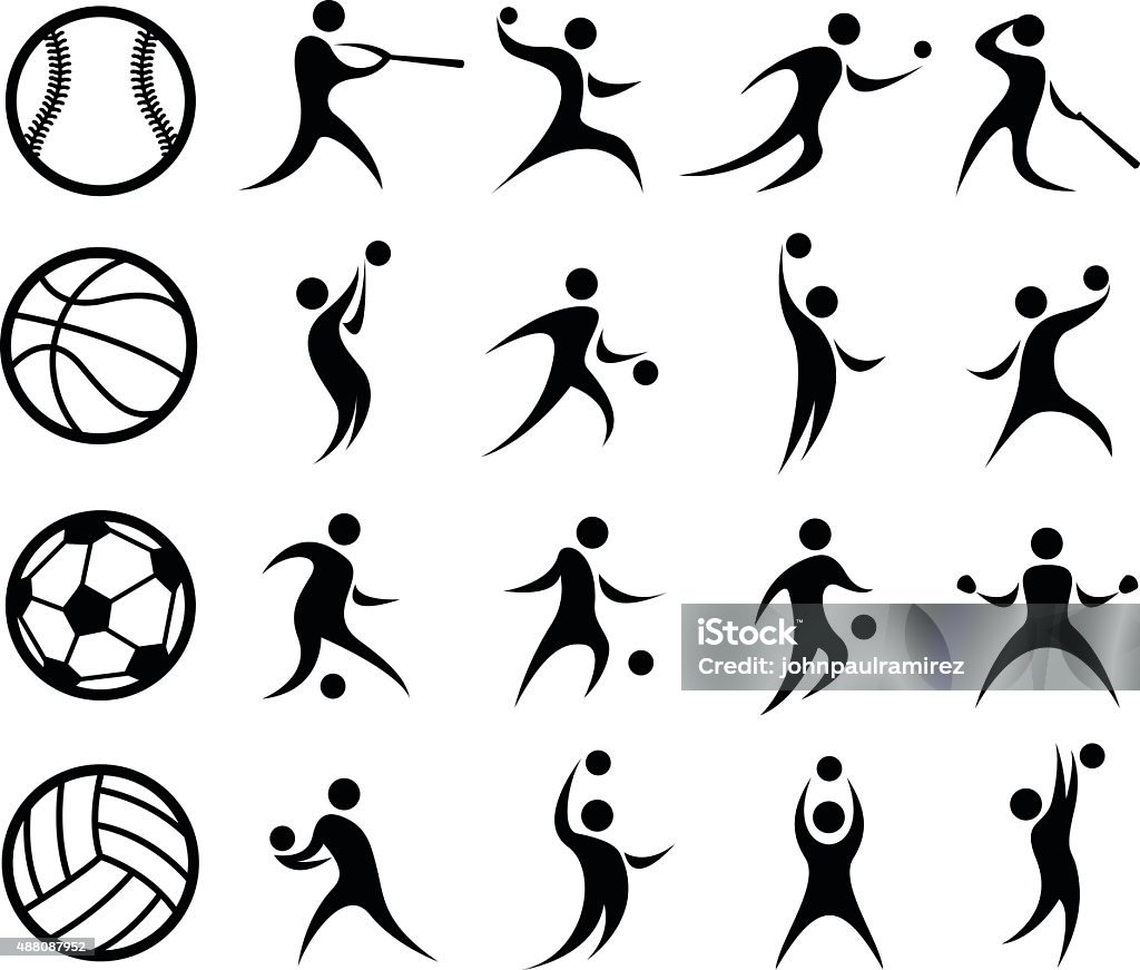 Sports Silhouette, Basketball, Baseball, Soccer, Volleyball Vector Illustration of Abstract Sports Silhouettes. Best for Team Sports, Design Element, Abstract concept.  Icon Symbol stock vector