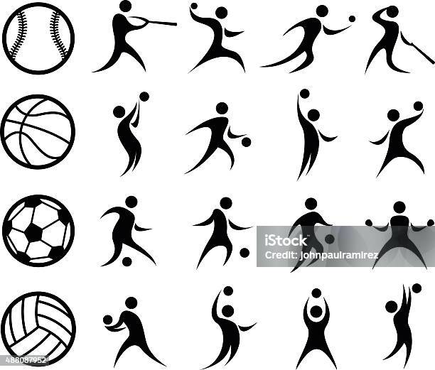 Sports Silhouette Basketball Baseball Soccer Volleyball Stock Illustration - Download Image Now