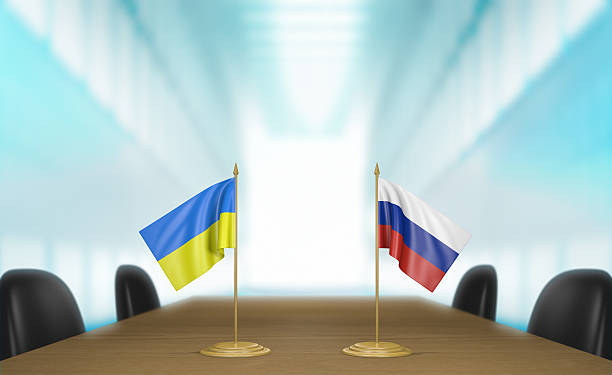 ucrania y la rusia las relaciones comerciales y muchas conversaciones imagen tridimensional - usa european union flag trading europe fotografías e imágenes de stock