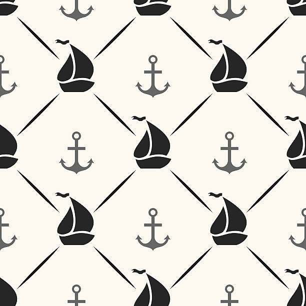 бесшовный узор из якорей, форм и линий sailboat - pattern seamless textured effect image stock illustrations