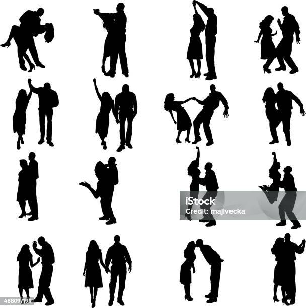 Vector Silhouette Of People Stock Illustration - Download Image Now - In Silhouette, Dancing, Couple - Relationship