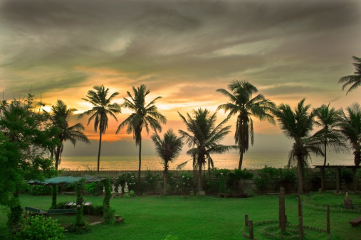 A blissfully peaceful sunrise at the promenade beach in Pondicherry, India
