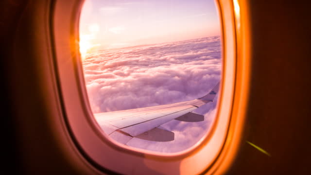 Sunset through airplane window
