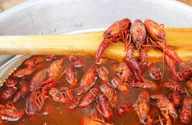 istock Crawfish Boil with Three Crayfish on Wood Paddle 488103919