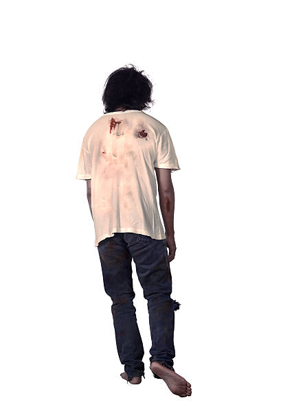 Back view of male zombie Back view of male zombie isolated over white background face paint halloween adult men stock pictures, royalty-free photos & images
