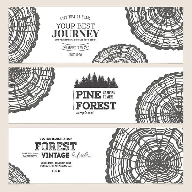 Vector illustration of Wood cross section. Journey banner collection. Vector illustration