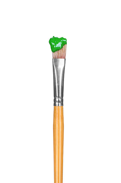 istock Green paint brush stroke isolated over white 488115268