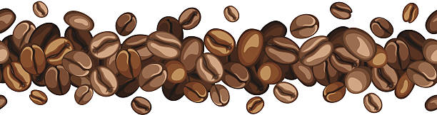 ilustraciones, imágenes clip art, dibujos animados e iconos de stock de fondo sin costuras horizontal con granos de café.  ilustración vectorial. - coffee bean coffee crop heap backgrounds