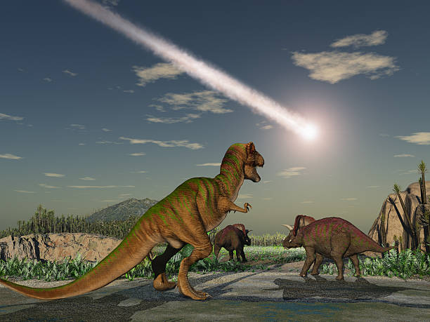astéroïde qui réduit à néant les dinosaures - animal disparu photos et images de collection
