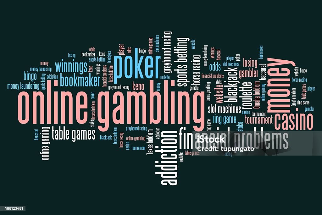 Internet gambling Online gambling issues and concepts word cloud illustration. Word collage concept. Addiction stock illustration